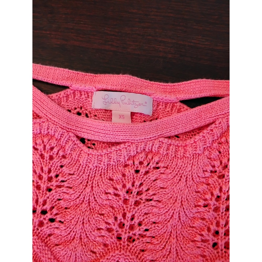 Lilly Pulitzer Womens Coral Pink Pointelle Chevron Knit Tassel Fringe TankTop XS - Picture 3 of 7